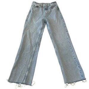 Zara Womans Jeans Size 2 High Rise Straight Fit Ankle Raw Hem Denim Blue Jeans